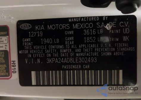 2020 Kia Rio S z USA, uszkodzony, nr VIN 3KPA24AD8LE302493